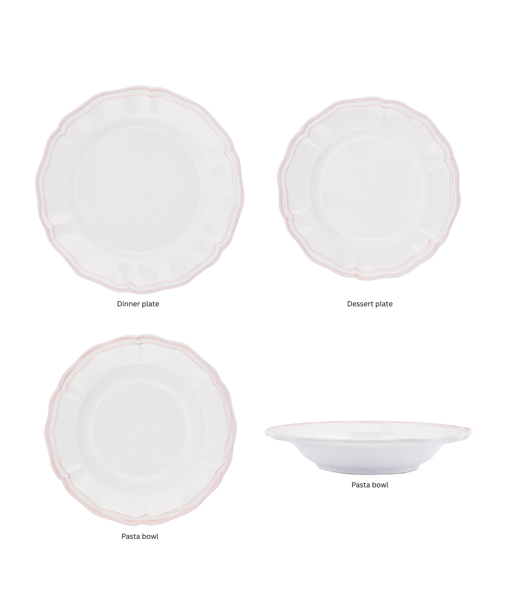 Zita Scalloped Crockery various Sizes, Blush Pink