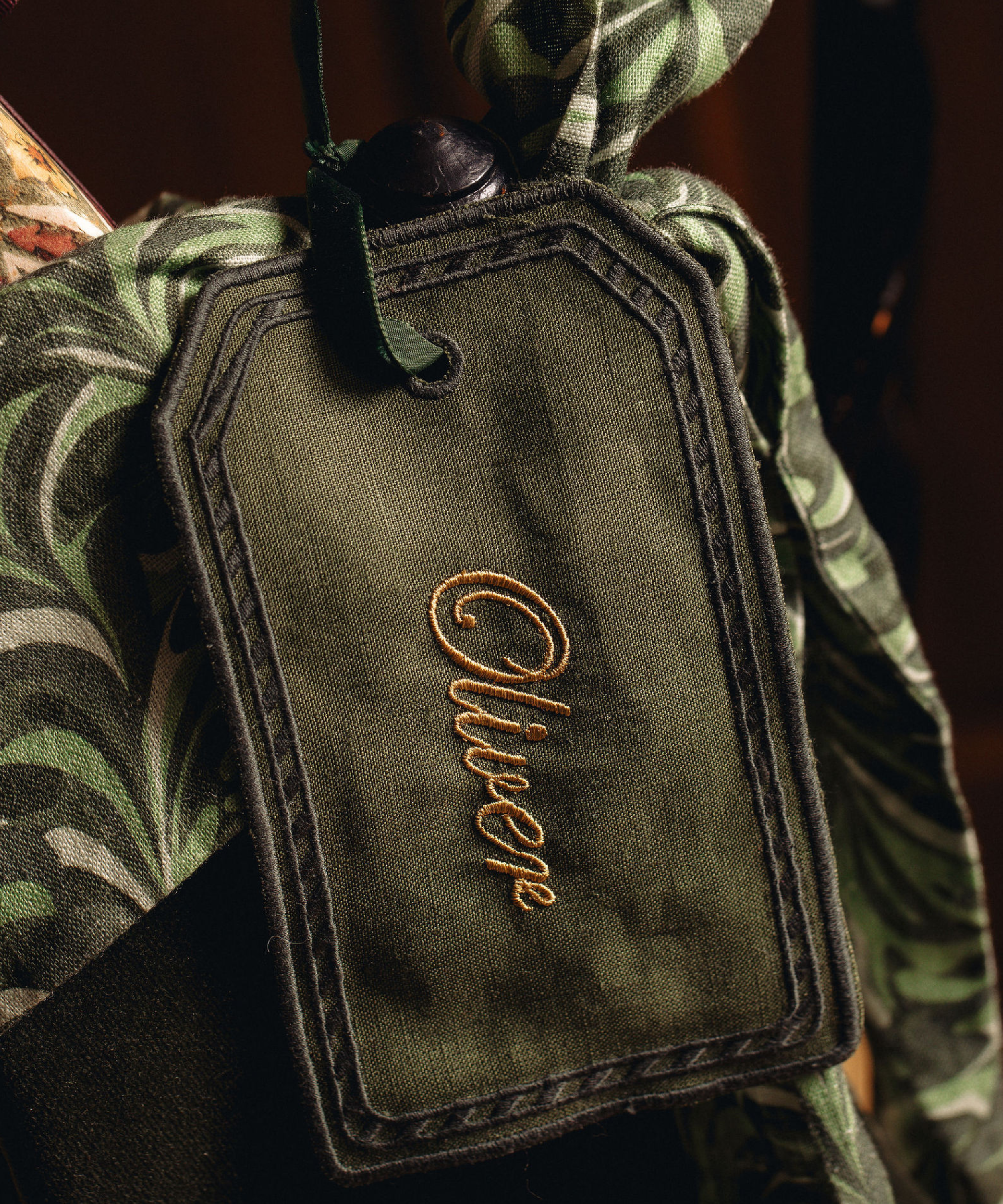 Velvet & Silk Christmas Sack with Personalised Linen Gift Tag, Green