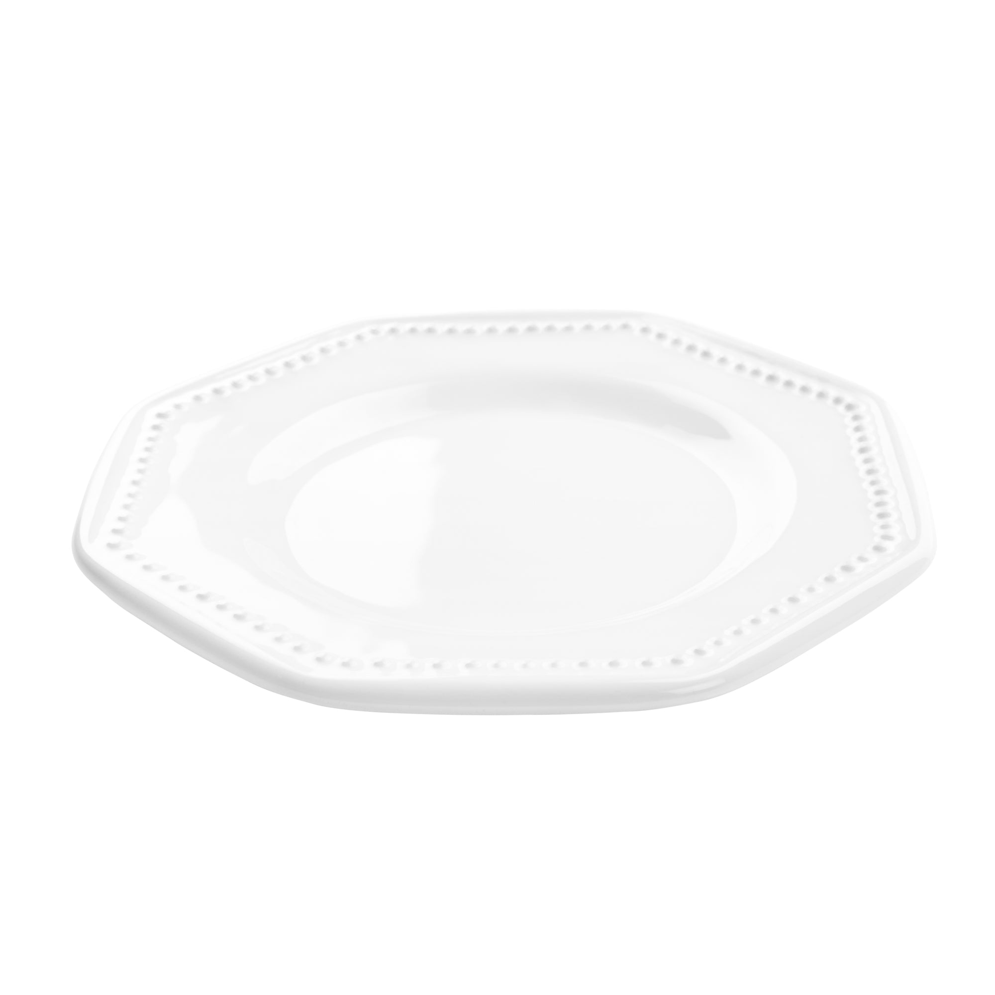 Rebecca Udall, Heritage bourg Joly octagon ceramic trinket dish plate in white with decorative edge trim