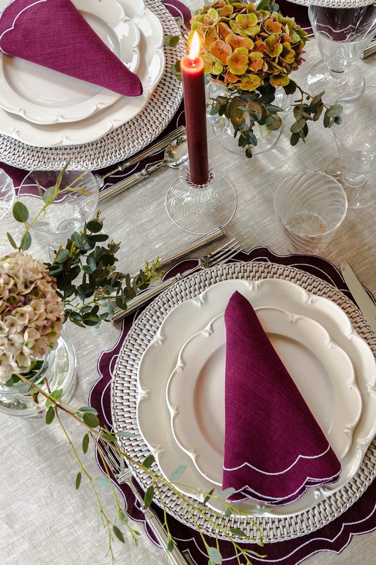 Rebecca Udall Stainless Steel Line Cutlery with the Classic Hemstitch Tablecloth