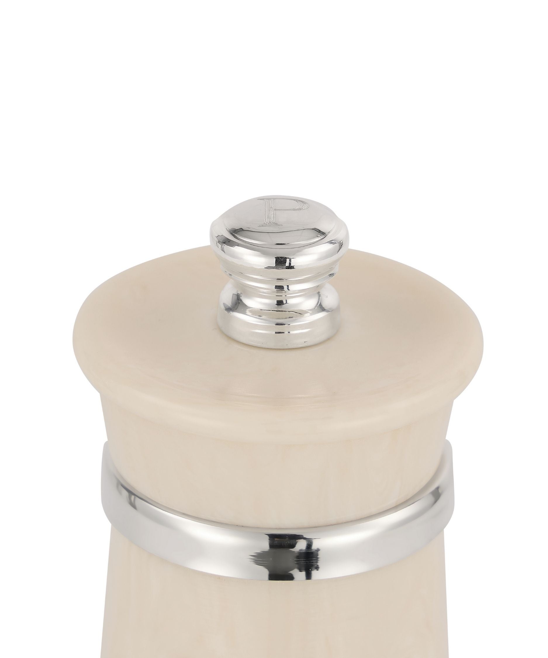 Rebecca Udall Silver & Ivorine Pepper Mill, Lid Engraving
