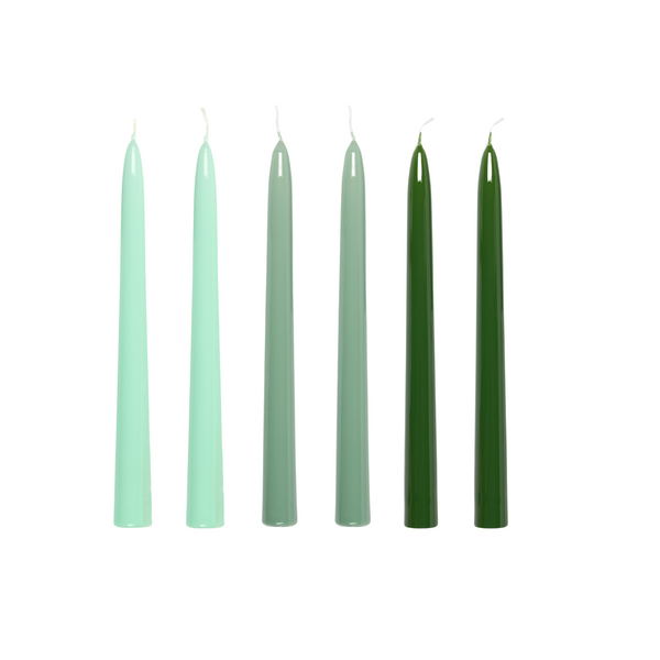 Box of 6 Lacquered Taper Candles, All the Greens Rebecca Udall