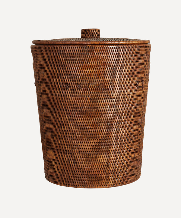 Rebecca Udall woven rattan wicker round laundry basket, Brown