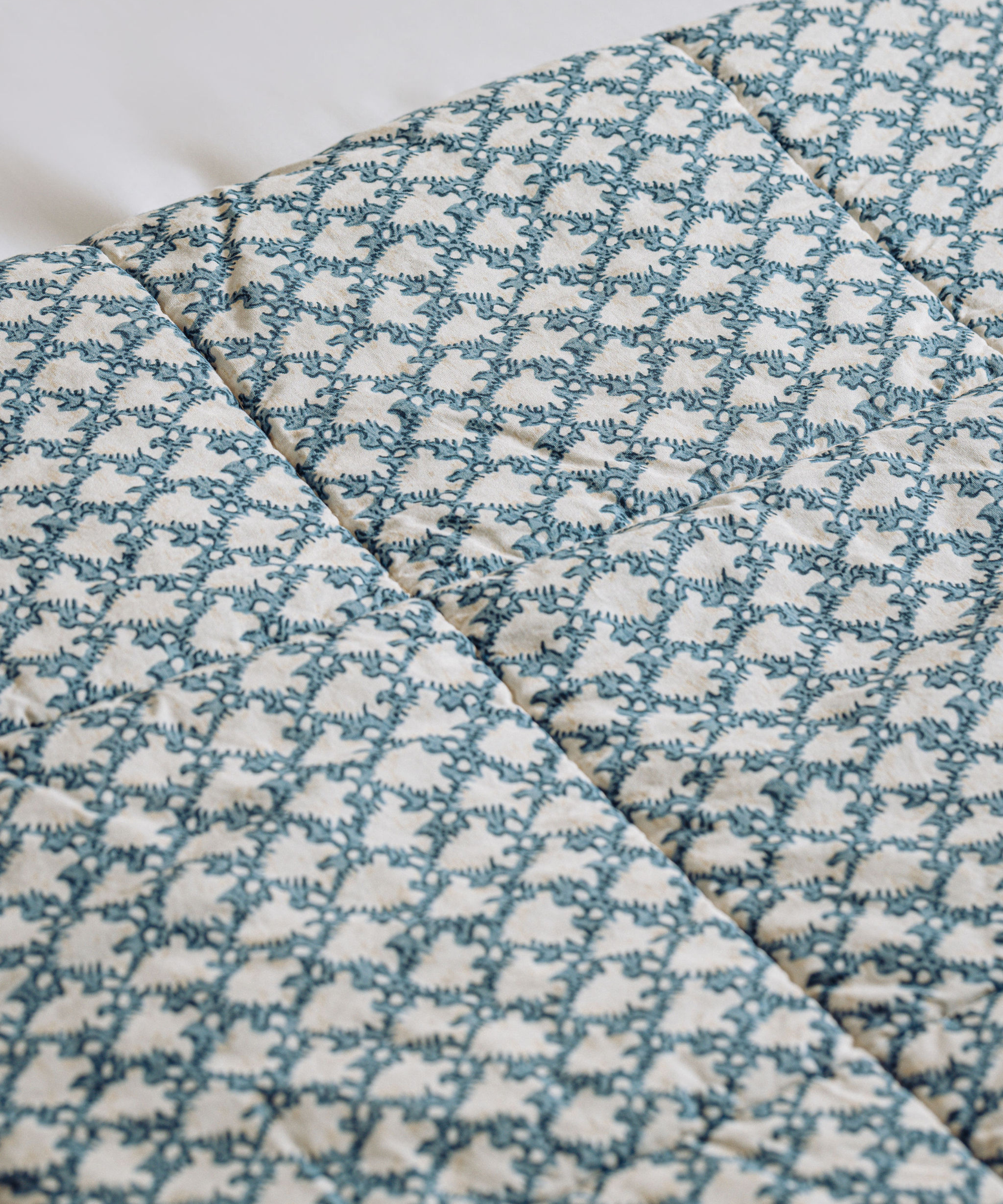 Clara Pleated Quilted Cotton Bedspread, Denim, Lifestyle Detail