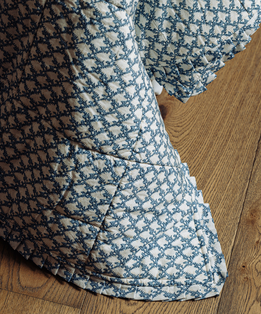 Clara Pleated Quilted Cotton Bedspread, Denim, Draped Detail