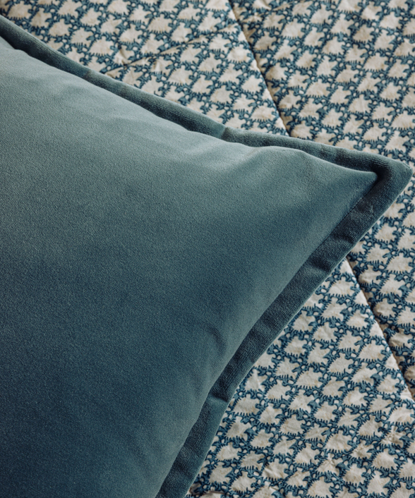 Frances Velvet Cushion, Lagoon Blue, Detail