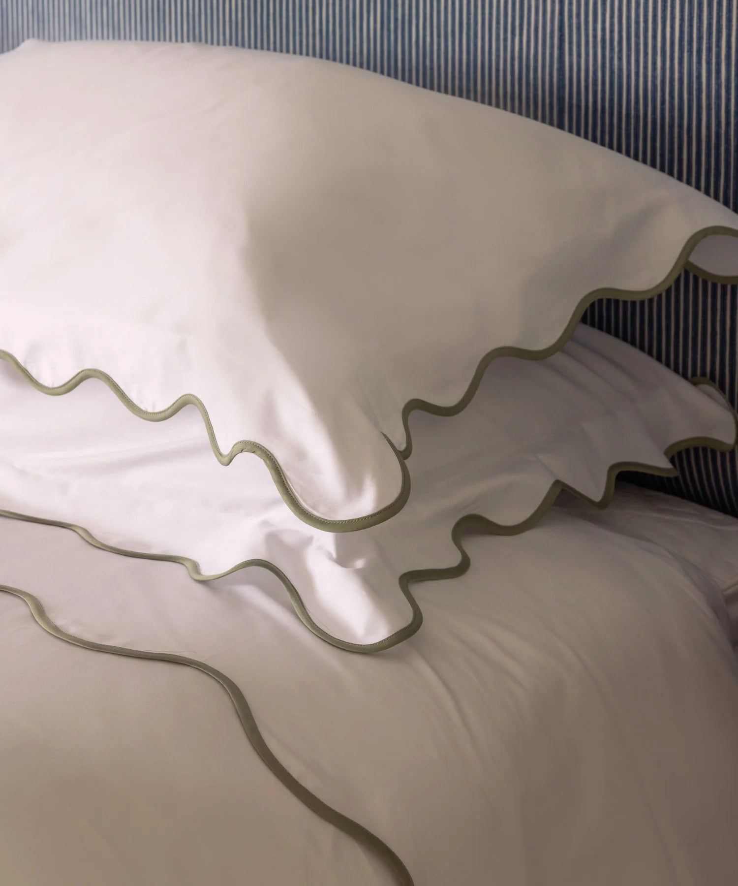 Alexandra Wavy Scalloped Bed Linen, Sage Green