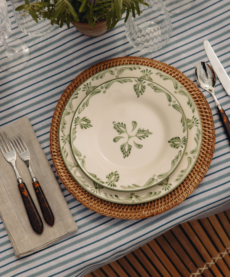 Rebecca Udall Eleanor Dessert Plate Green with the Classic Cutlery Tortoiseshell