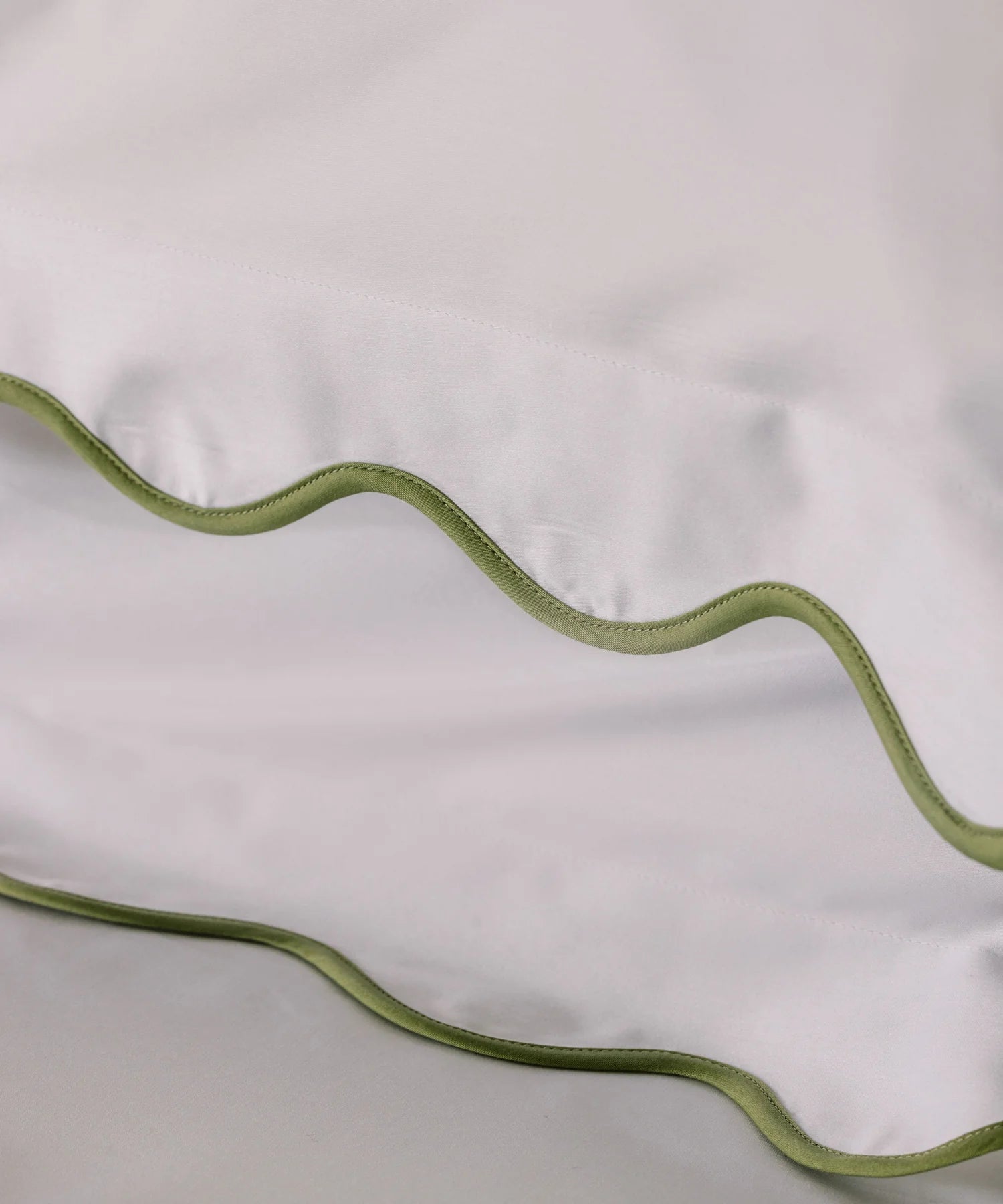 Pair of Alexandra Wavy Scalloped Pilllowcases, Sage Green, Detail