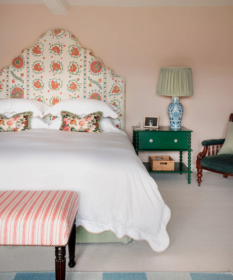 Alexandra Wavy Scalloped Bed Linen, Plaster Pink, Bedroom Lifestyle