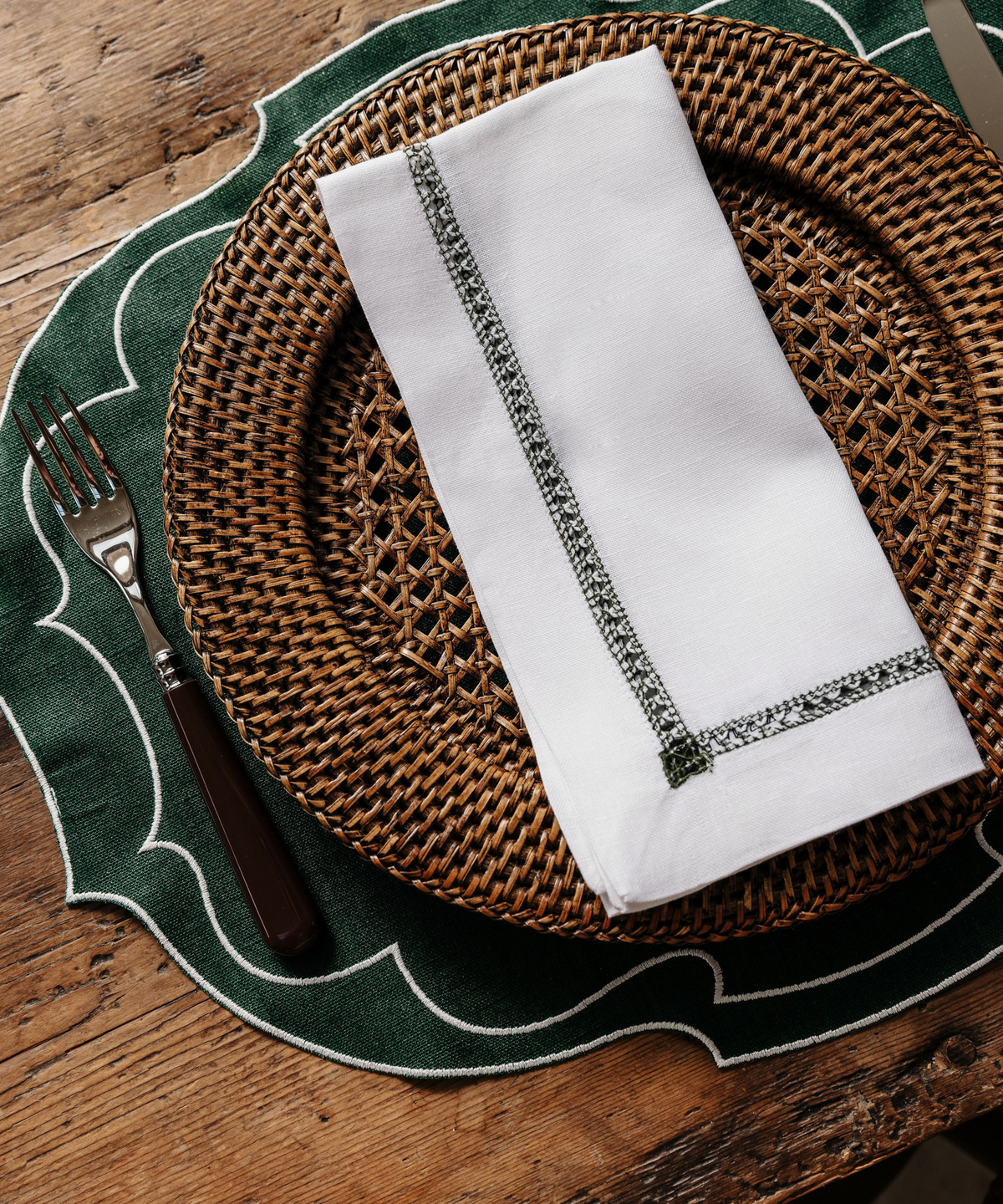 Georgiana Ladderstitch Linen Napkin, Fern