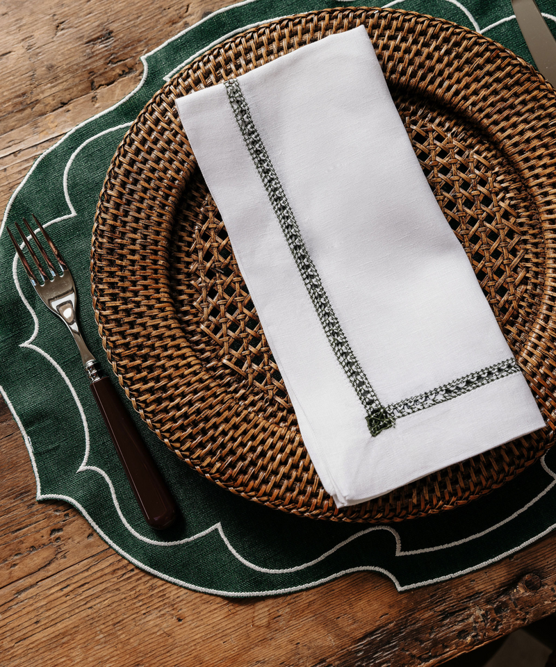 Rebecca Udall Georgiana Ladderstitch Linen Napkin, Fern