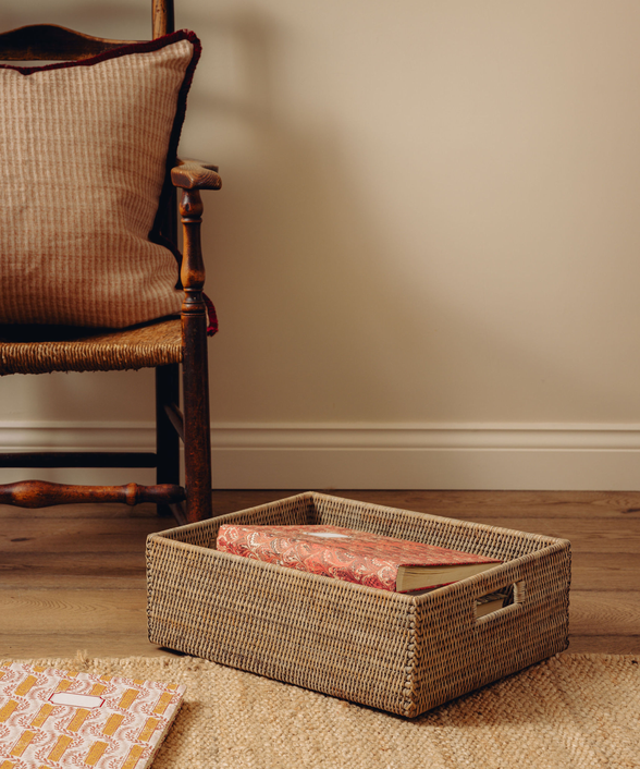 Rattan Rectangular Storage Basket, Large, Taupe