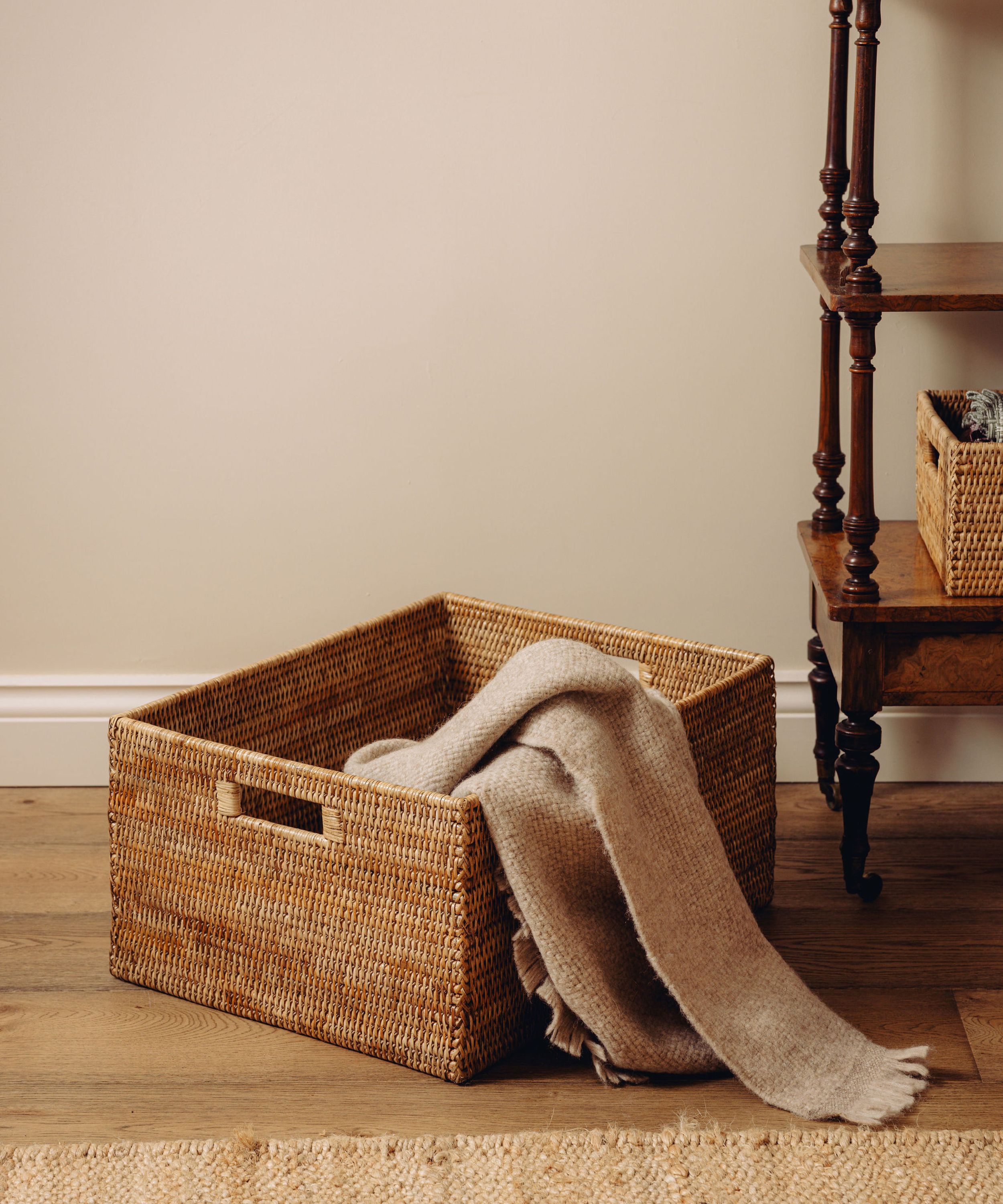 Rattan Tall Rectangular Storage Basket, Large, Natural