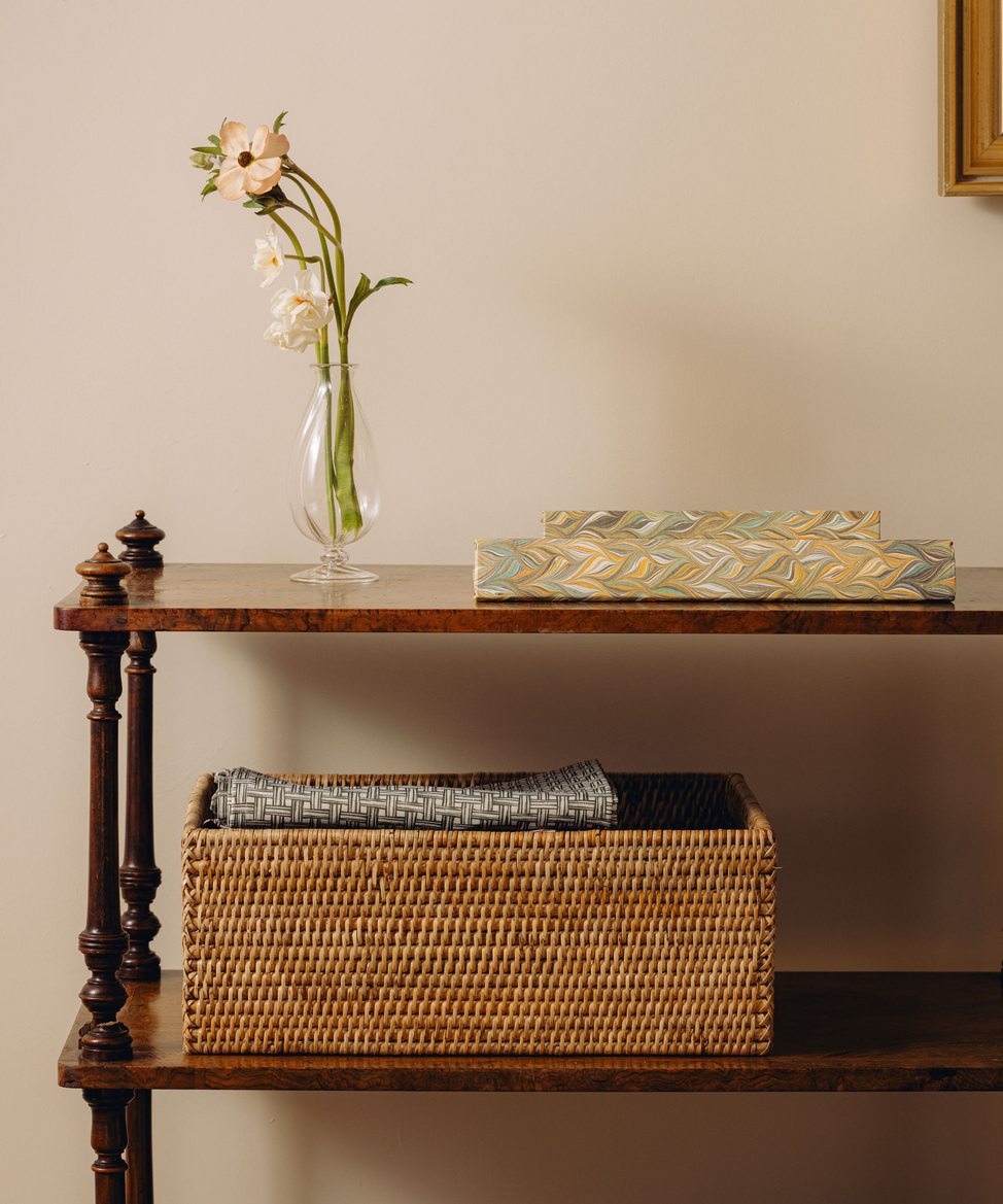 Rattan Rectangular Storage Basket, Medium, Natural