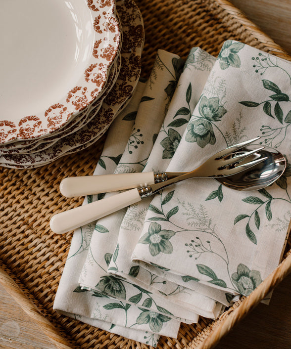 Rebecca Udall Classic Serving Set, Ivory with Hellebore Napkins
