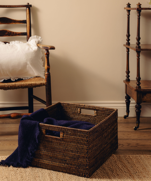 Rattan Tall Rectangular Storage Basket, Large, Brown