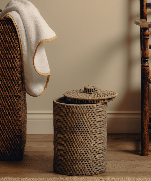 Rattan Bathroom Bins, Taupe