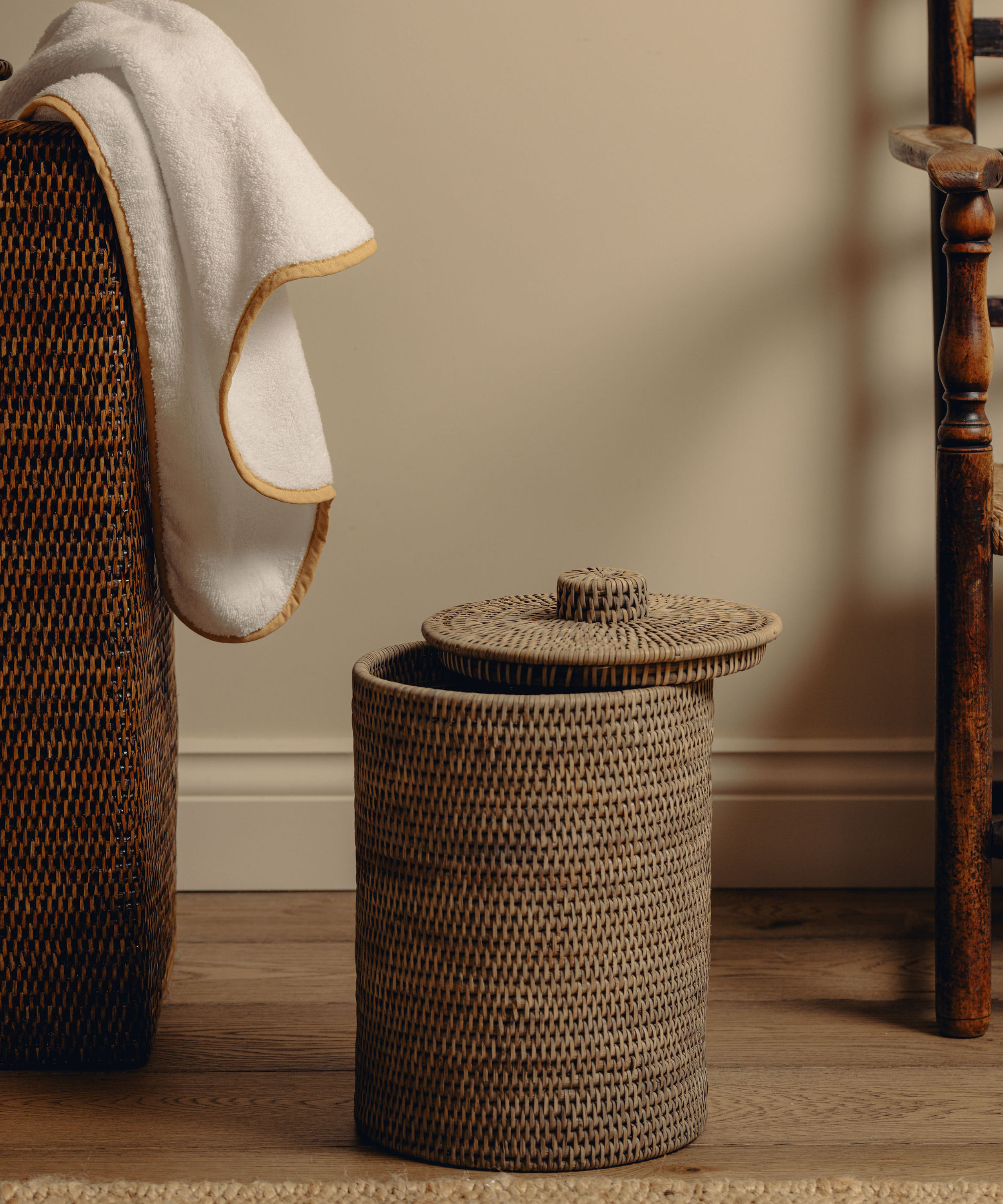 Rattan Bathroom Bins, Taupe