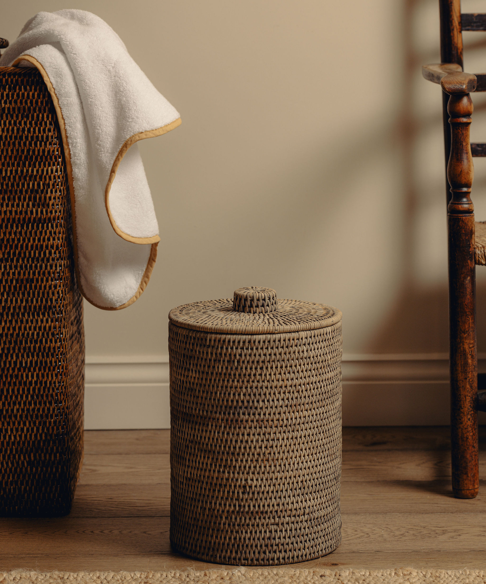 Rattan Bathroom Bins, Taupe