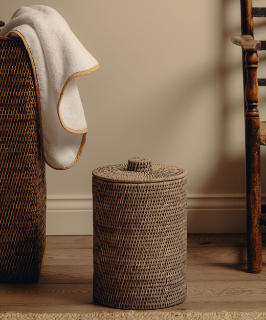 Rattan Bathroom Bins, Taupe