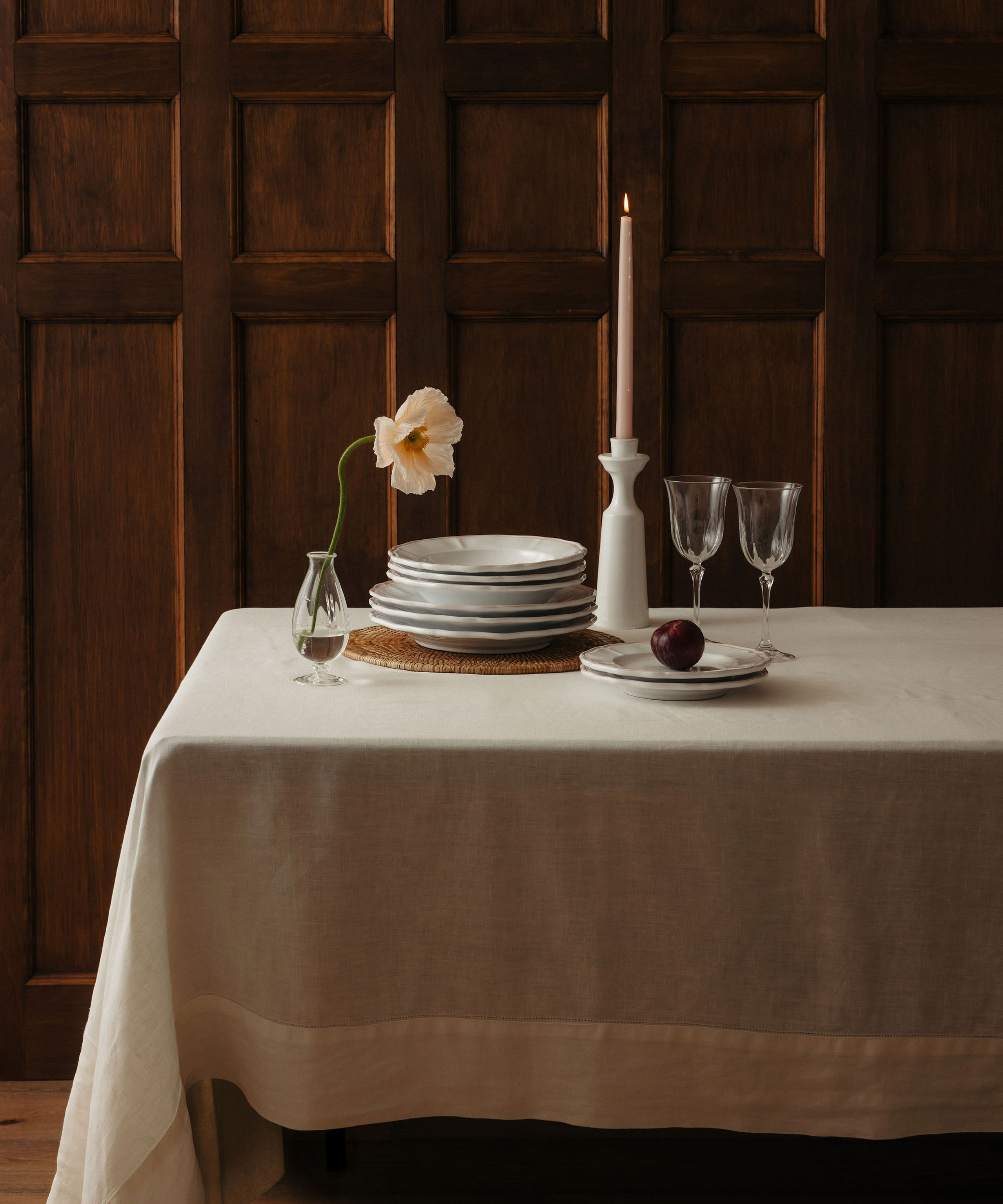 Classic Hemstitch Table Linens, White