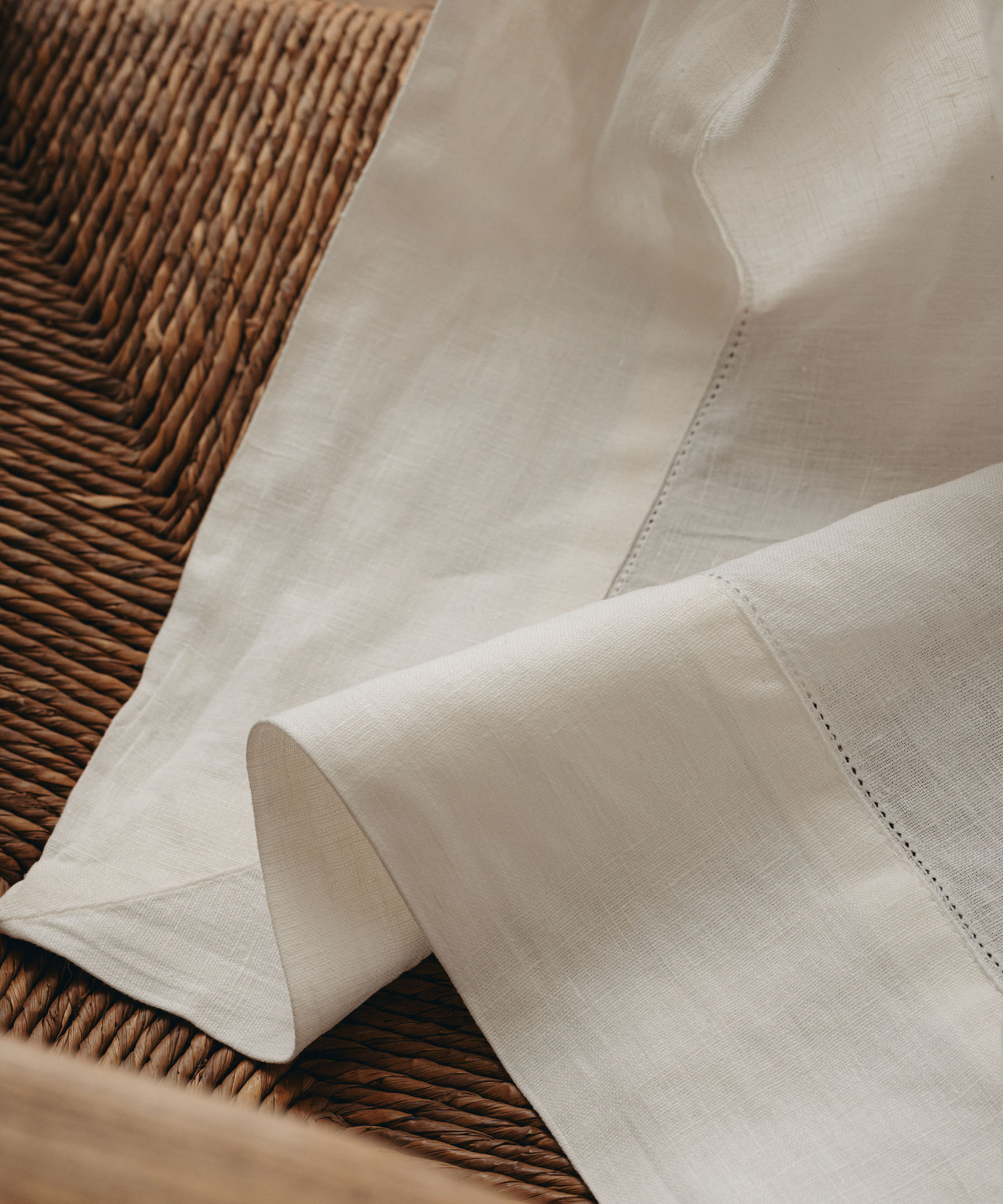 Classic Hemstitch Table Linens, White