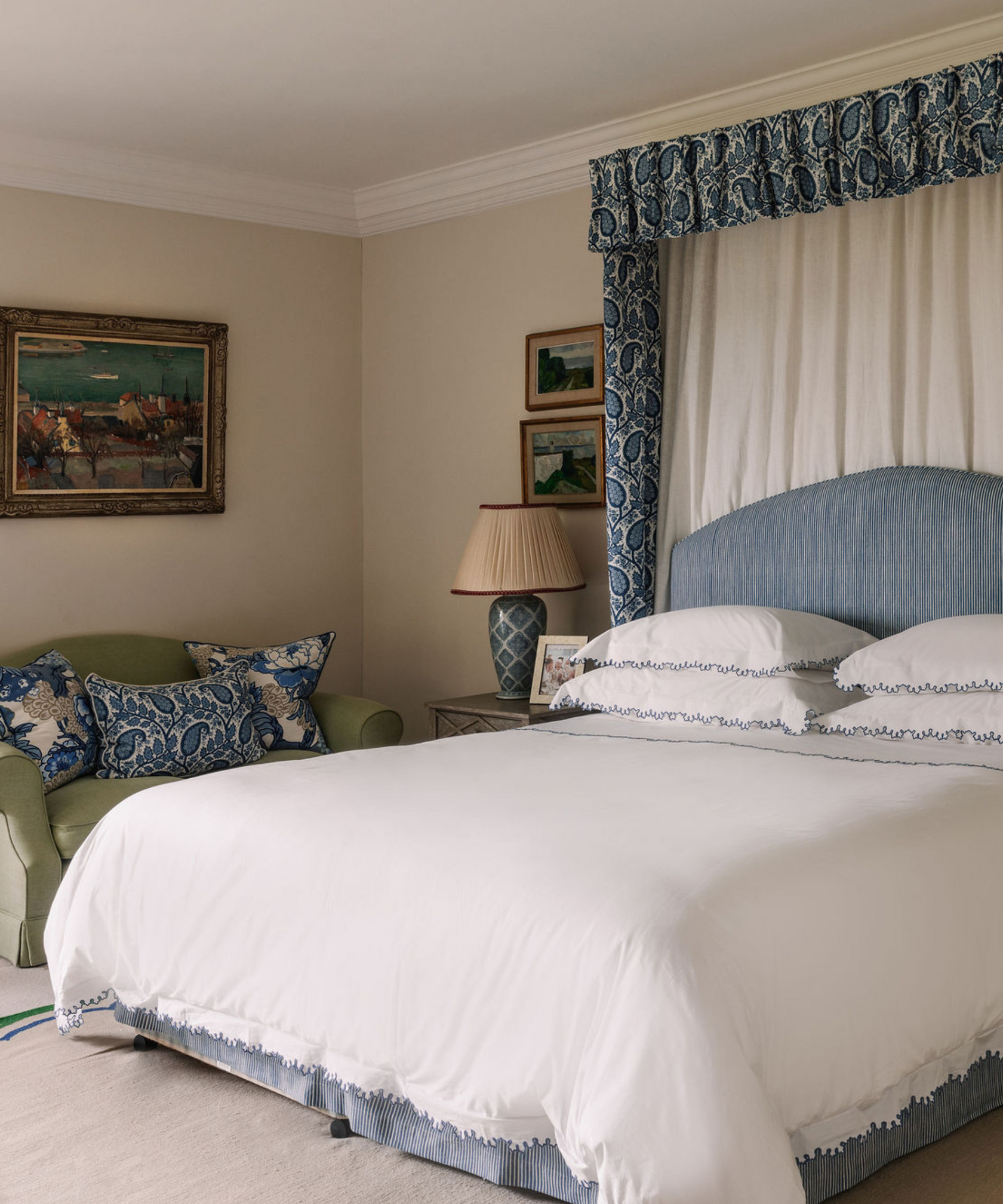 Thea Scalloped Bed Linen, Denim Blue, Bedroom Lifestyle
