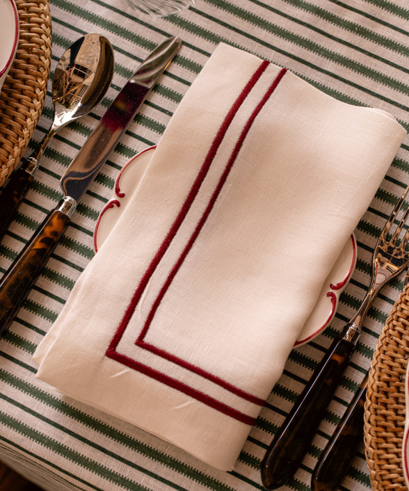 Rebecca Udall Sophie Classic Two Cord Napkin, Burgundy with Classic Cutlery