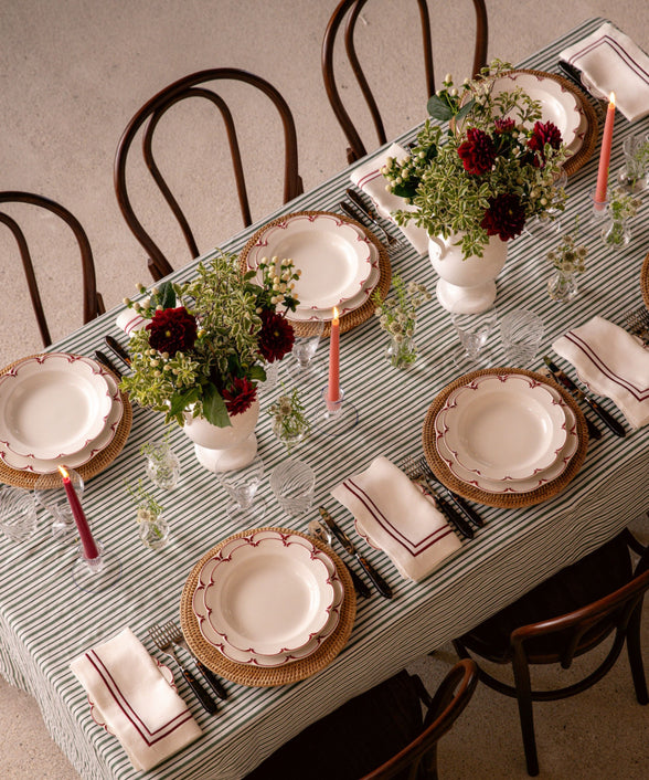 Rebecca Udall Rattan Charger, Natural with Danish Taper Candles