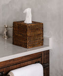 Rebecca Udall, handwoven rattan wicker square tissue box cover, brown
