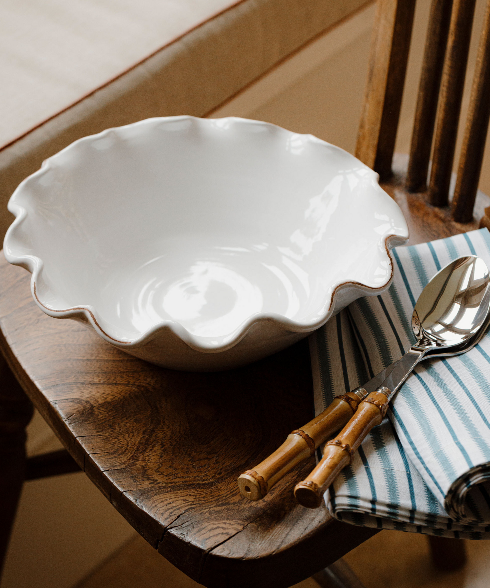 Rebecca Udall, White Ruffle Bowl, with Bamboo Cutlery