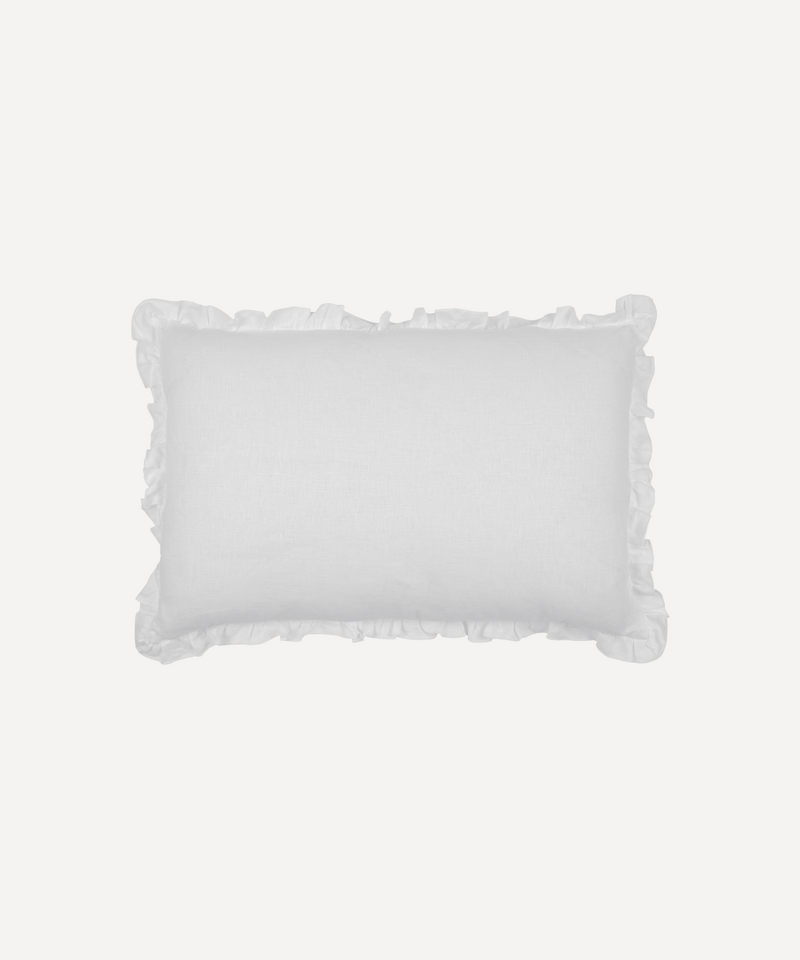 Ruffle Linen Cushion Cover, White