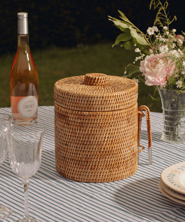 Rattan Ice Bucket with Tongs, Natural