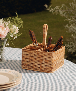 Rattan Cutlery and Condiment Carrier, Natural