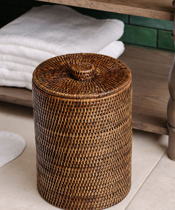 Rattan Bathroom Bins, Brown