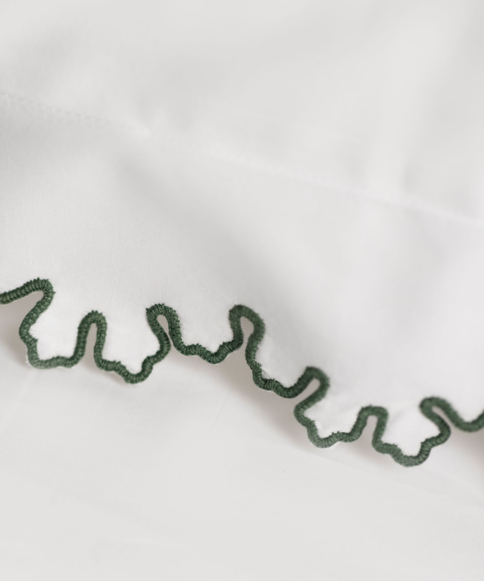 Thea Scalloped Bed Linen, Fern Green, Detail