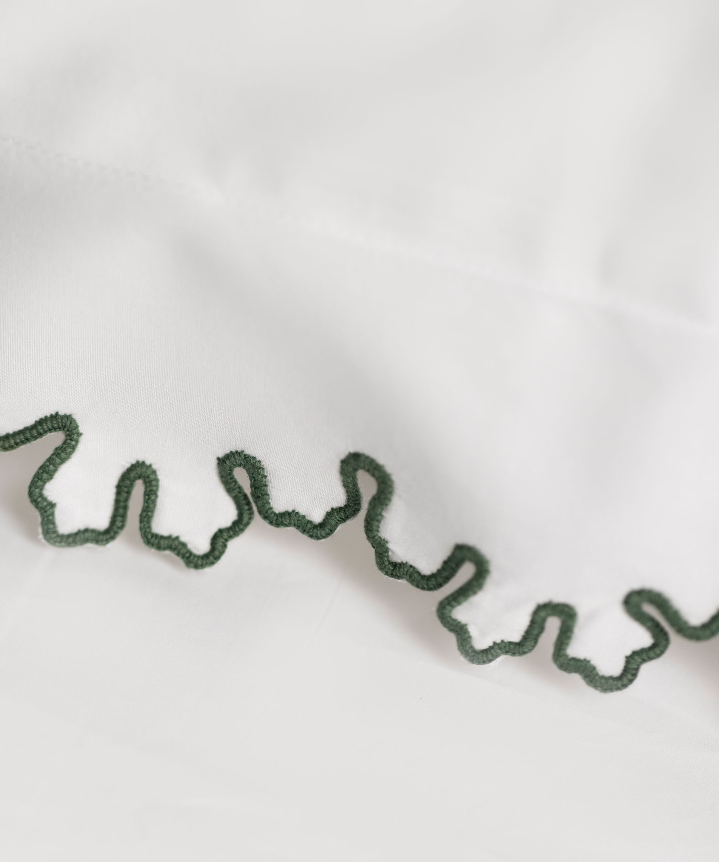 Thea Scalloped Bed Linen, Fern Green, Detail