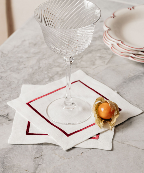 Set of 4 Sophie One Cord Cocktail Napkins, Burgundy