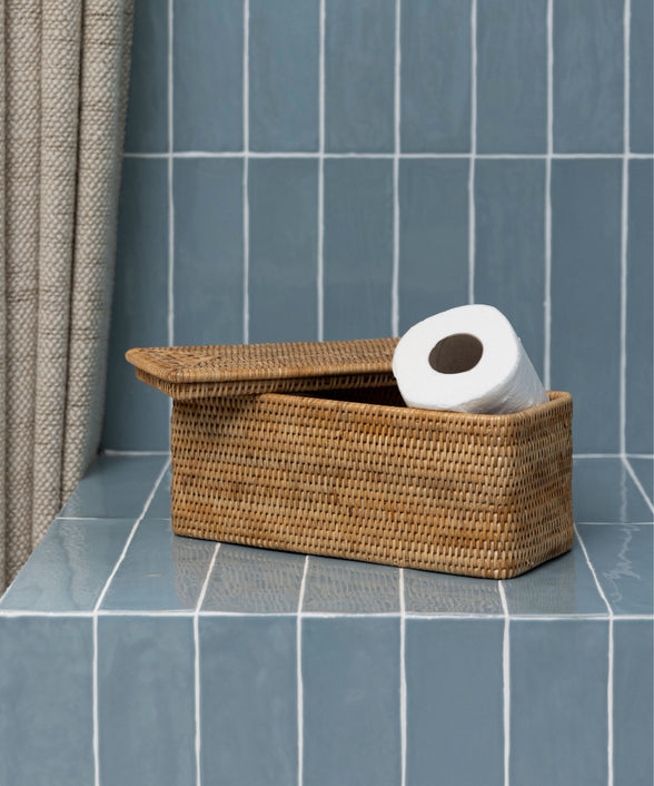 Rebecca Udall Luxury Rattan wicker storage boxes trays draws organisation with lid, Natural Brown