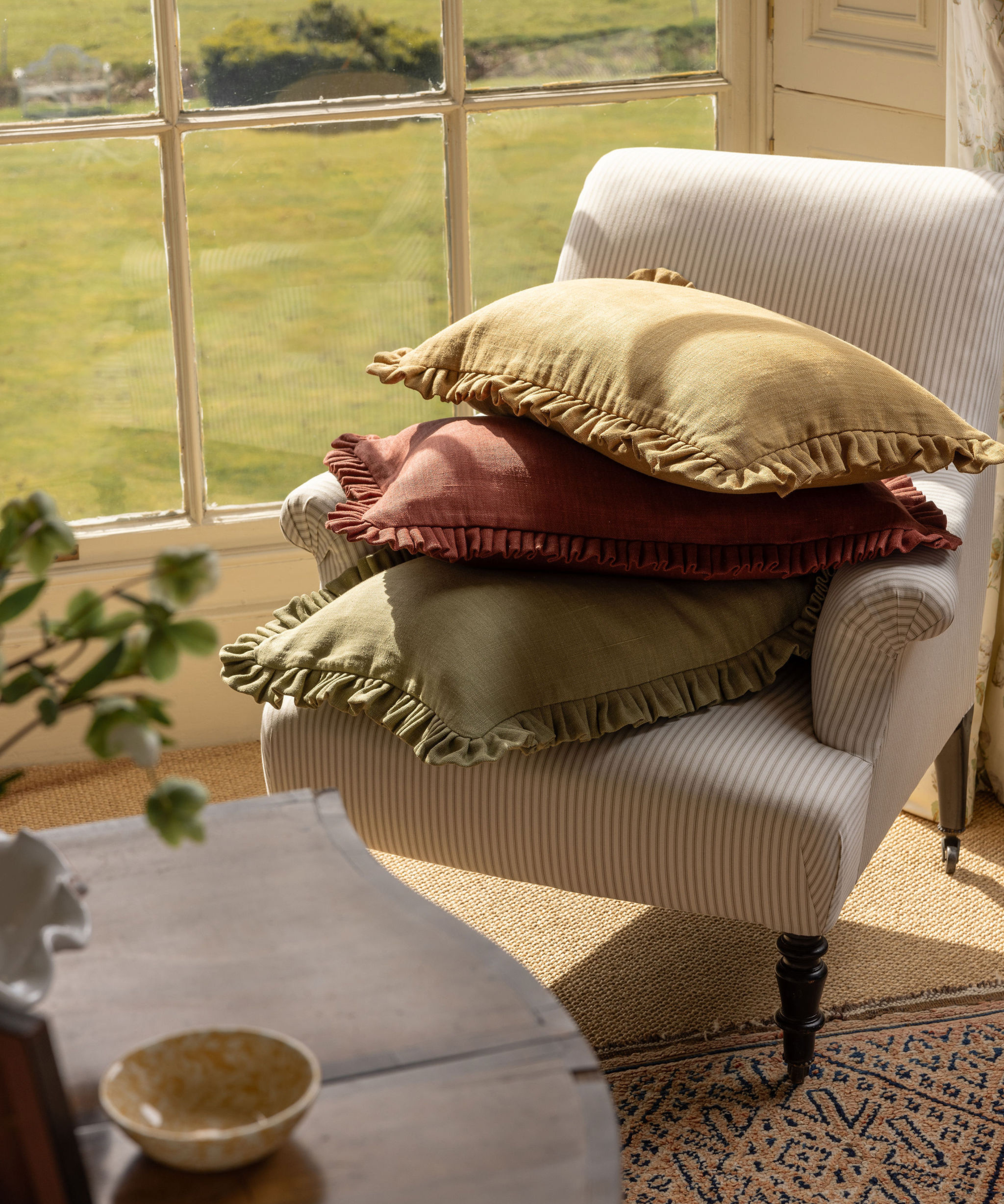 Estelle Pleated Linen Cushion, Turmeric