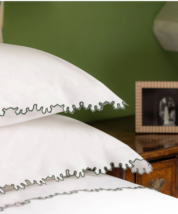 Thea Scalloped Top Sheet, Fern Green, Lifestyle