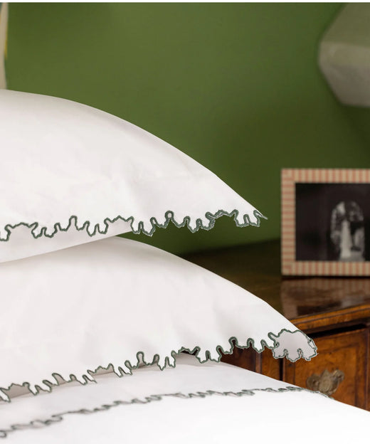 Thea Scalloped Pillowcase, Fern Green, Bedroom Lifestyle