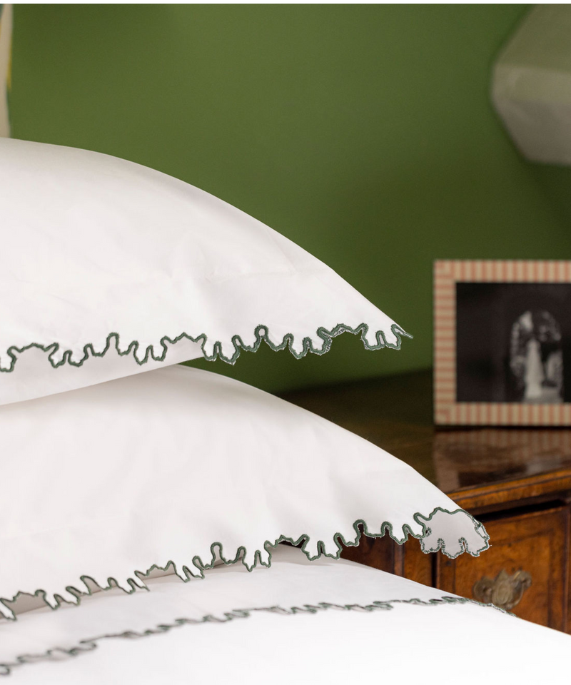 Rebecca Udall Thea Scalloped Bed Linen, Fern Green, Pillow Detail