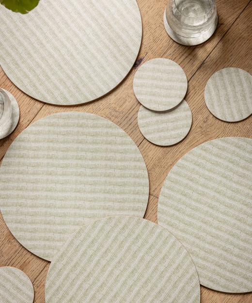Set of 6 Margot Cork Backed Round Coasters, Sage