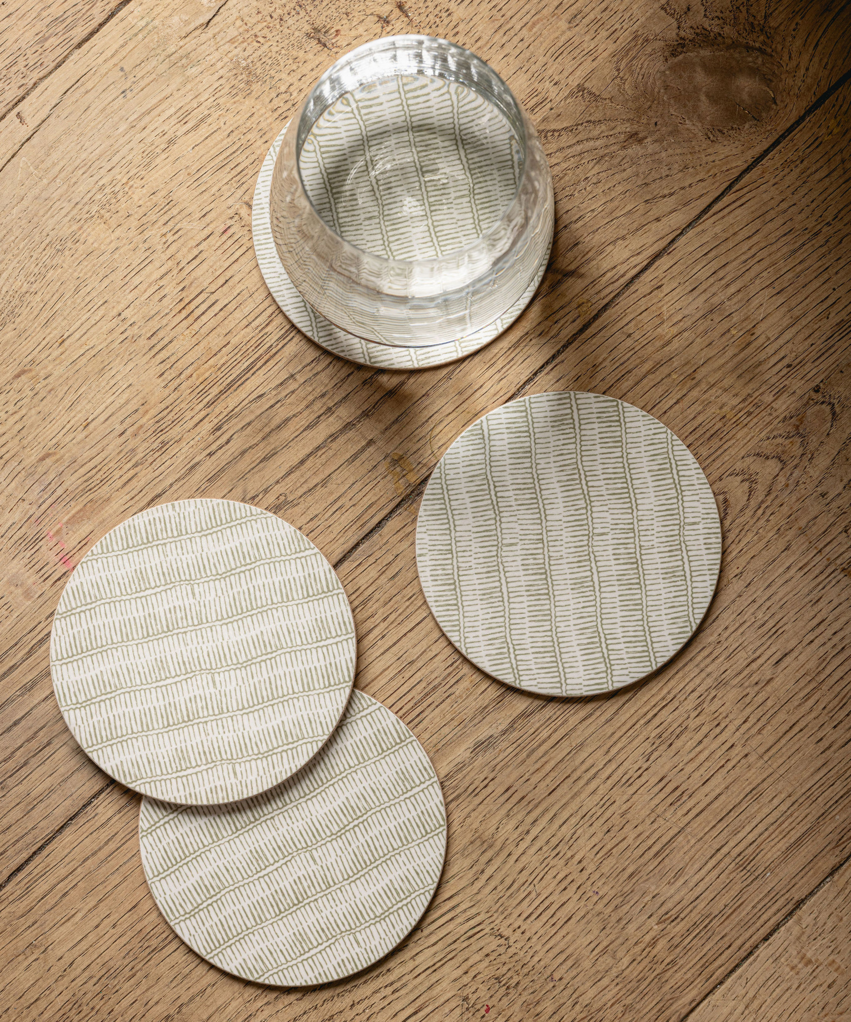 Set of 6 Margot Cork Backed Round Coasters, Sage