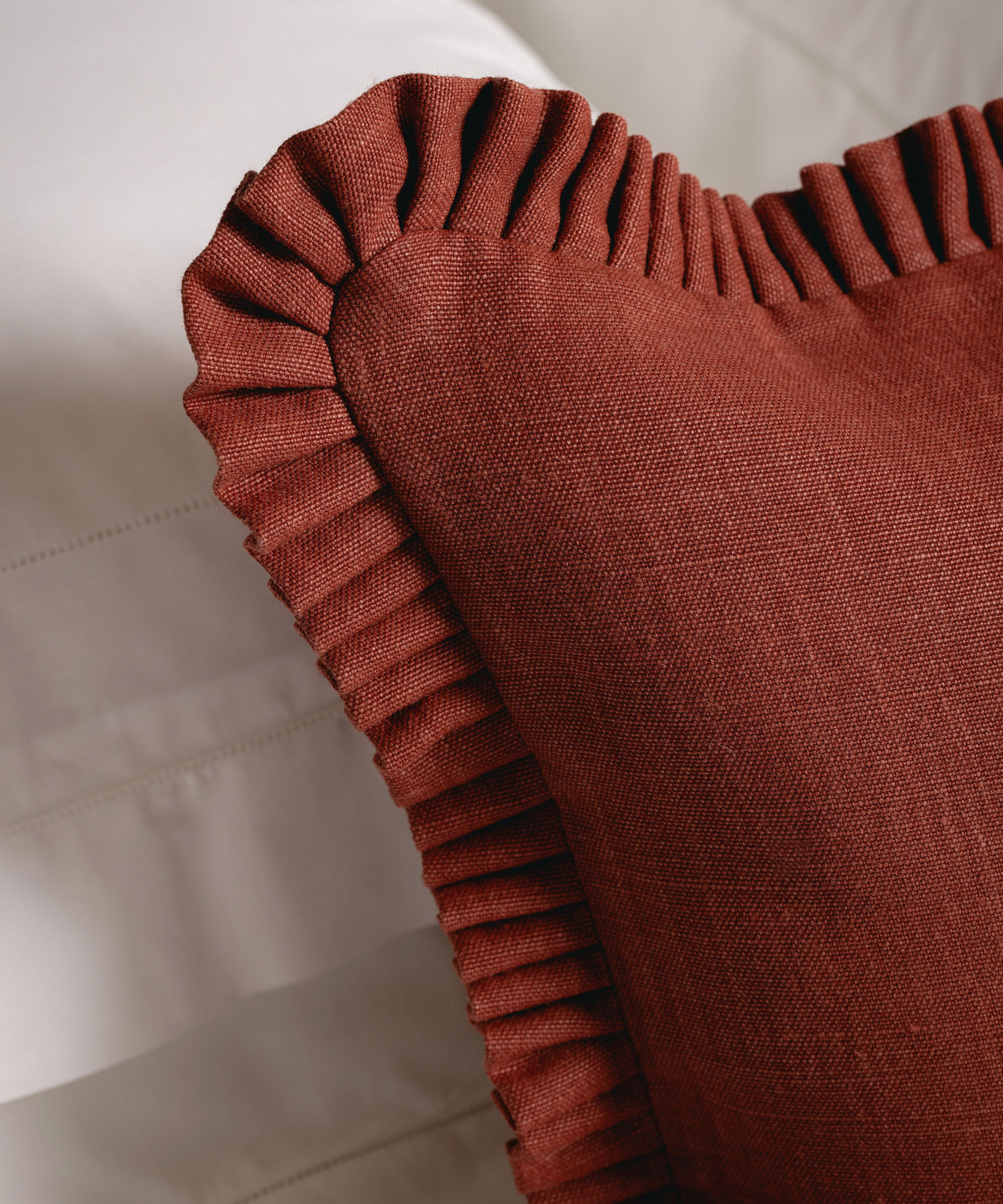 Estelle Pleated Linen Cushion, Saffron, Lifestyle, Pleat Detail