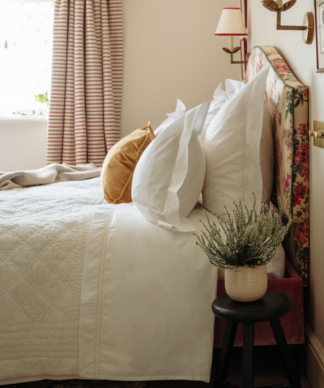 Evora Double Row Corded Bed Linen, Buttermilk, with Verity Cushion