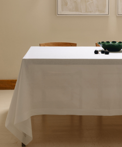 Rebecca Udall Classic mitred Italian linen white tablecloth lifestyle 