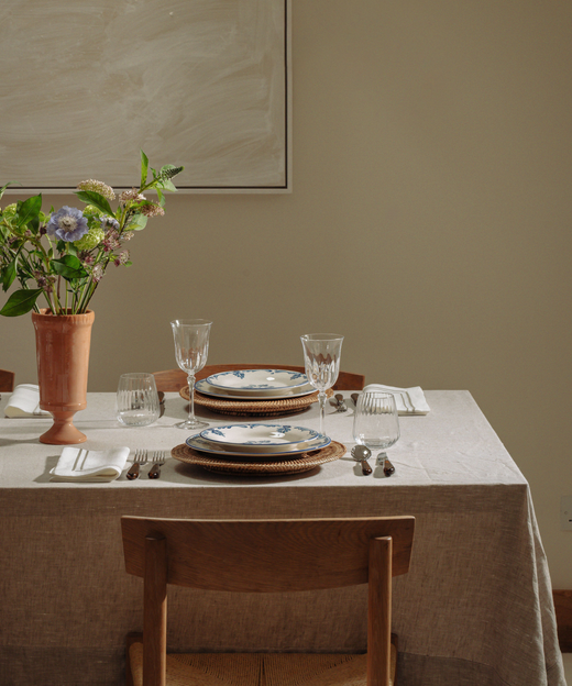 Rebecca Udall Classic Hemstitch Linen Tablecloth with Daphne Wine Glasses